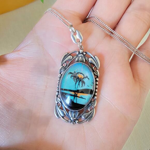 1920's Sterling Butterfly Wing Necklace - Picture 2 of 7